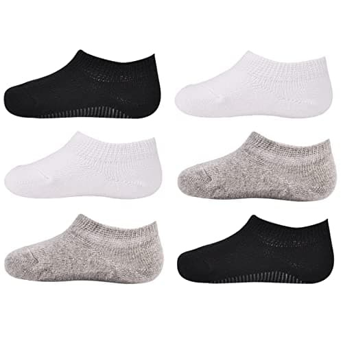 Image of Marchare Baby No Show Socks Cotton Low Cut Non-Slip Socks for Girls Boys Infant Toddler Value Pack Non-Slip Bottom Black/White/Grey 6 pairs 6-12 months