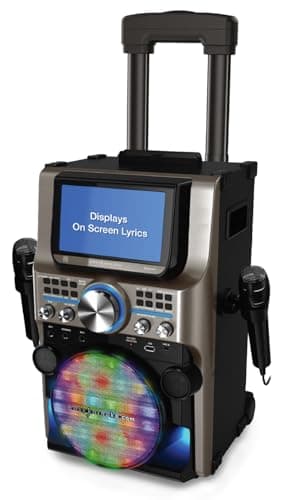 Image of Easy Karaoke Ultimate Bluetooth Karaoke Machine with LED Multi-Colour Light Effects - Portable Karaoke System with 7" TFT Colour Screen, 300W Peak Power, Rechargeable Battery, and 500 Built-in Songs