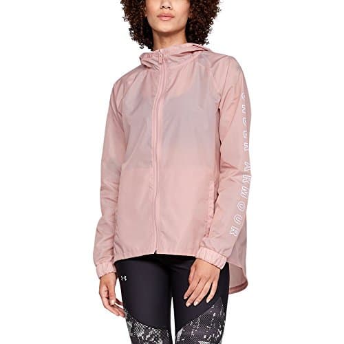 Image of Under Armour Storm Iridescent Woven FZ Graphic Warm-up Top - Flushed Pink/White, Large