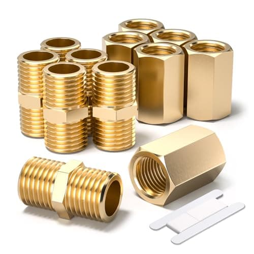 Image of Bwintech 12 Pcs 1/4" to 1/4" Female & Male BSP Thread Brass Hex Nipple & Hex Coupling Connector for Pipe Connecting Conversion