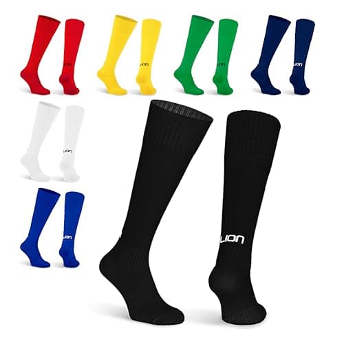 Image of LION SPORTSWEAR Plain Cub Football Socks – Kids & Adult Sizes – Multiple Colours – Comfortable & Durable Sports Socks - Black | Medium (UK 4-7)