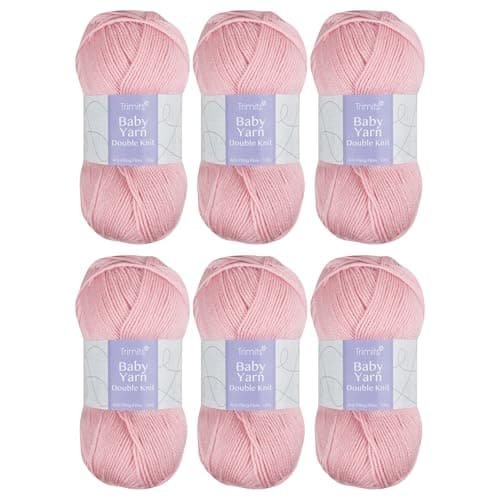 Image of Trimits Double Knit Baby Acrylic Yarn Wool for Knitting and Crochet - 6 x 100g (300 metres) - Soft Touch Easy Care Anti-Pilling Machine Washable DK Yarn, Oeko-TEX Certified Fibre, Baby Pink