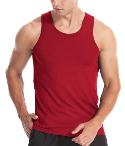 Image of Men's Tank Tops Cotton Vest Gym Workout Bodybuilding Fitness Tee Sleeveless Muscle Shirts Red L