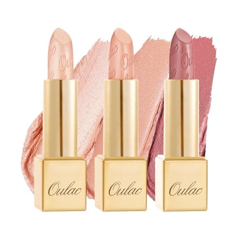Image of OULAC Metallic Shine Matte Lipstick Set, Nude Peach Lipstick Set Glitter Long Lasting Lipsticks, High Impact, Ultra Hydrating Lip Color, 4.3 g*3(13+26+GM06)
