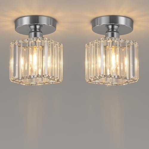 Image of LEDSone 2 Pack Crystal Ceiling Light, Modern Chrome Flush Mount Chandelier with Glass Shade for Living Room, Hallway, Bedroom, Resturant