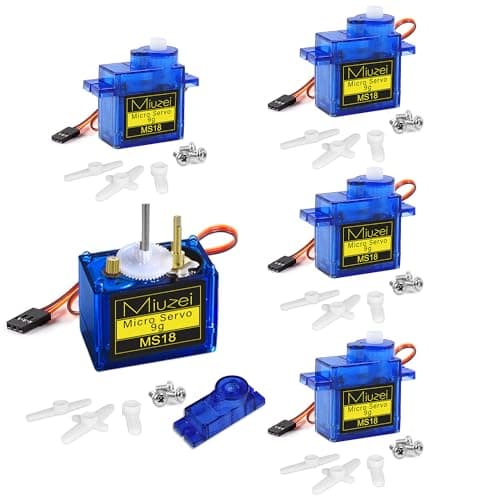 Image of Miuzei 5 Pcs 9G Micro Digital Servo Metal Geared Motor Kit for RC Robot Arm Helicopter Car Boat Control with Cable, Mini Servos for Arduino Project