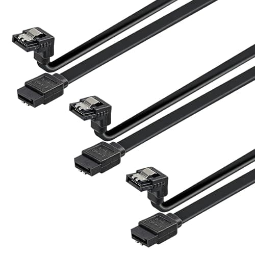Image of Wufaa 3PCS SATA Cable III, SATA 6Gbps Cable 90 Degree Right Angle with Locking Latch SATA Cable, L connector 50cm for HDD SSD SATA I/II Desktop CD Driver CD Writer PC (Black)