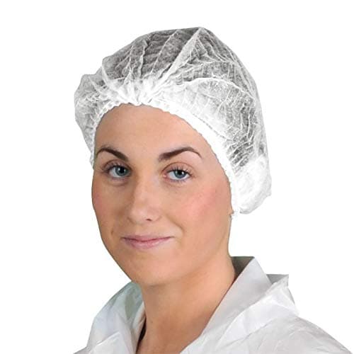 Image of Omnitex 200x Premium White Mob Caps - Non Woven Hygiene Hair Nets Covers, Disposable Clip Caps with Double Elastic (2x Pack of 100)
