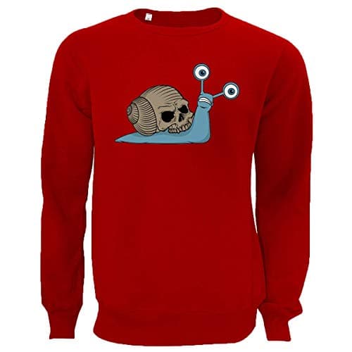 Image of Snail Skull Spooky Skeleton Head Graphic Unisex Pullover Sweater Large Red