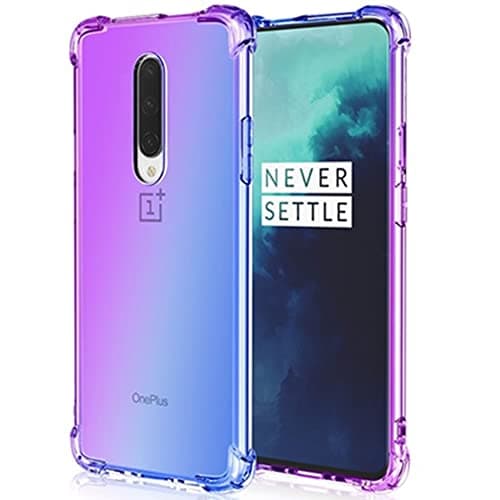 Image of HUANGTAOLI Case for OnePlus 7 Pro, Airbag Drop Protection Gradient Color Bumper Phone Case Purple/Blue