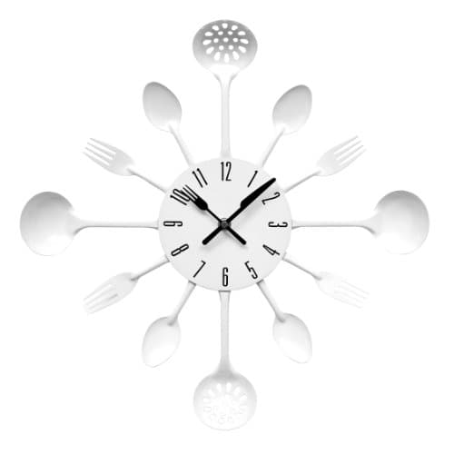 Image of Premier Housewares White Kitchen Themed Wall Clock - Metal, Frameless, Modern Design for Living Room - 33x33x5