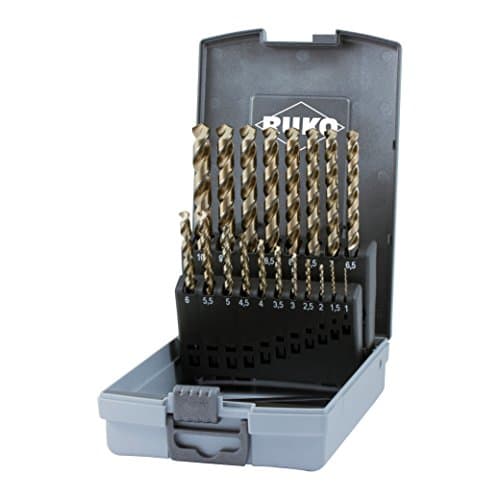 Image of RUKO HSSE-Co 5 Twist Drill Bit Set in Plastic Case, DIN 338, Type UNI, Gold/Black Finish, 19 Pieces, R228214RO