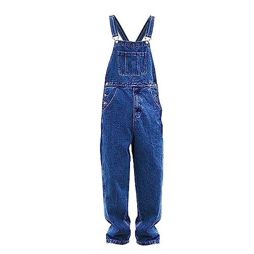 Image of Mens Denim Dungarees Uk - Mens Bib And Brace Jeans Adjustable Straps Overalls Straight Leg Loose Fit Trousers Wear-Resistant Work Jumpsuit Classic Denim Dungarees Comfy Pants With Pockets