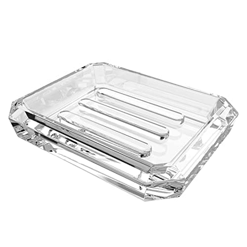 Image of Linkidea Rectangle Glass Bar Soap Dish, Soap Saver Tray for Bathroom Counter, Glass Sponge Dish Holder Case Box for Shower (Clear)