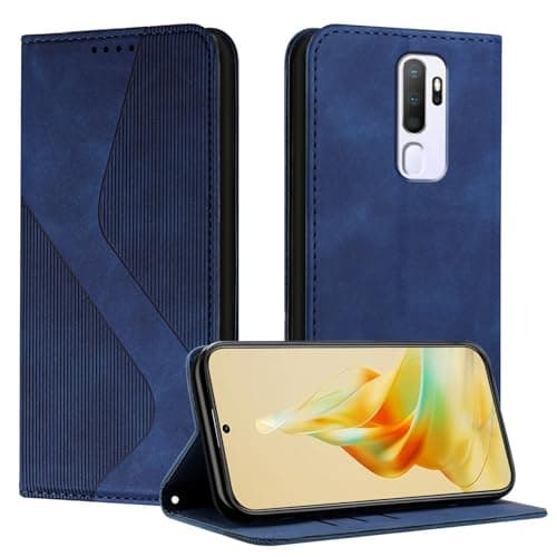 Image of Mo-Somnus Compatible with OPPO A9 2020 / OPPO A5 2020, Shockproof Wallet Case PU Leather with Card Holder Folding Stand Magnetic Protect Flip Cover OPPO A5 2020 Phone Cases (Blue)