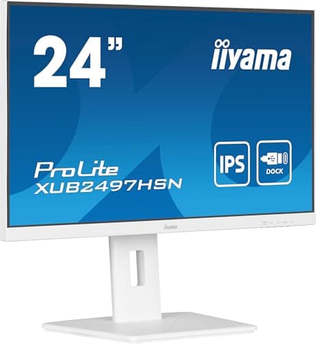 Image of iiyama XUB2497HSN-W2 24 inch IPS (White Bezel) USB-C Dock Display 65W Charging, 4ms, Full HD 1920x1080, RJ45/HDMI/DP, 1 x DP-OUT(MST), 4 x USB Hub, Height Adjustable Stand, TUV-GS, 5 Yr Warranty