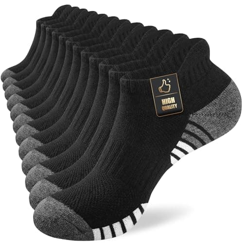 Image of SockWaddles Running Socks Cushioned Ankle Trainer Socks for Men Women Cotton Low Cut Breathable Athletic Sports Socks (6 Pairs) Black 9-12