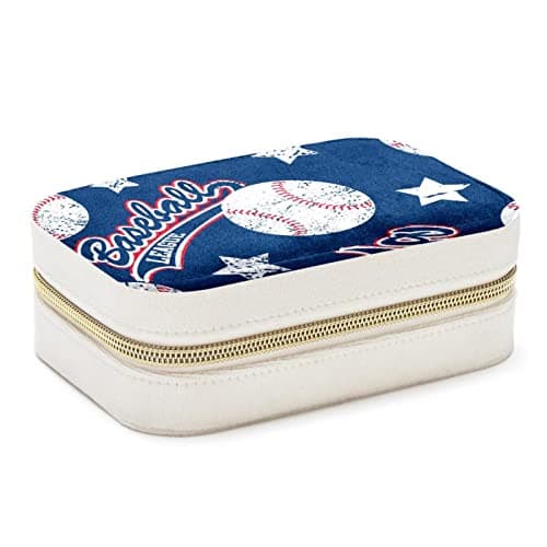 Image of Baseball League Stars Sports Ball Blue Jewelry Box Portable Travel Jewelrys Organizer Case Earrings Rings Necklaces Display Storage Holder Boxes for Women Girls Bridesmaid Gifts
