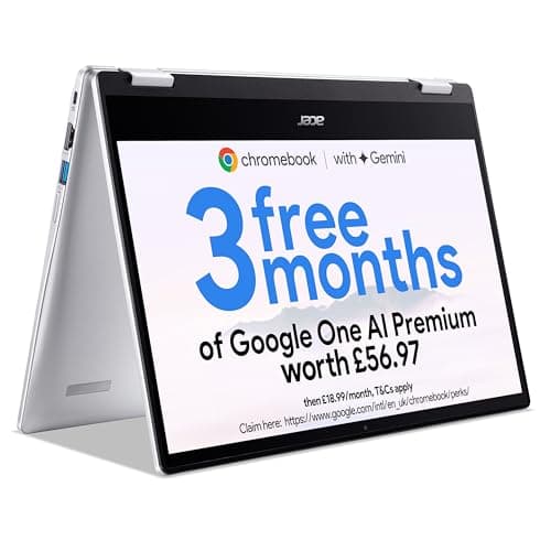 Image of acer Chromebook Spin 314 CP314-1H Convertible Laptop - Intel Celeron N4500, 4GB, 64GB eMMC, Integrated Graphics, 14-inch Full HD Touchscreen, Google Chrome OS, Silver
