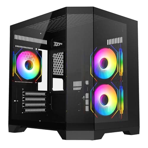 Image of CiT DS240 Black Dual Chamber Panoramic Three-Sided Tempered Glass Micro-ATX PC Computer Case With 3 x 120mm CiT Pro Storm 120mm Infinity ARGB PWM Fans Bundled & 6-Port PWM Fan Hub Included