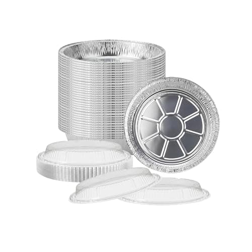 Image of 10pcs x 7” Round Aluminium Foil Cake Pans with Clear Plastic Dome Lids – Disposable Baking Tins for Sponge Cakes, Cheesecake, Desserts, Food Storage & Takeaway.