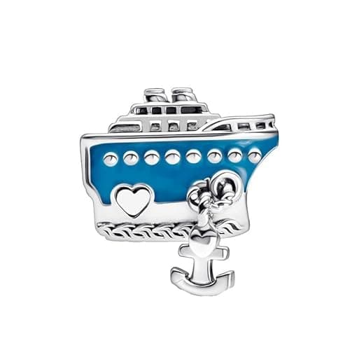 Image of MARJS Love Boat I Love You Heart Ocean Sea Cruise Ship Anchor Sailor Charm Bead Pendant 925 Sterling Silver Dangle Compatible With Pandora Charm Bracelet