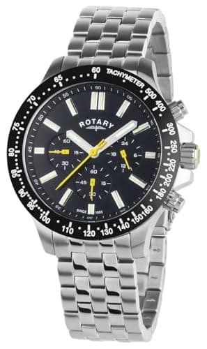 Image of Rotary Mens Black Dial Stainless Steel Bracelet Analogue Chronograph Watch GB00024/04