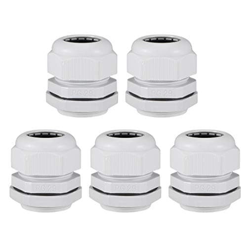 Image of sourcing map 5Pcs PG29 Cable Gland 13mm-24mm Wire Hole Waterproof Nylon Joint Adjustable Locknut with Washer White