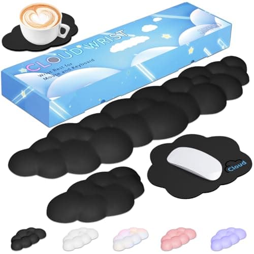 Image of JIKIOU Upgrade Leather Cloud Keyboard Wrist Rest, Cloud Wrist Rest with Non-Slip PU Base, Comfortable Memory Foam Wrist Rest for Computer Laptop Mac Gaming Office and Pain Relief, Black