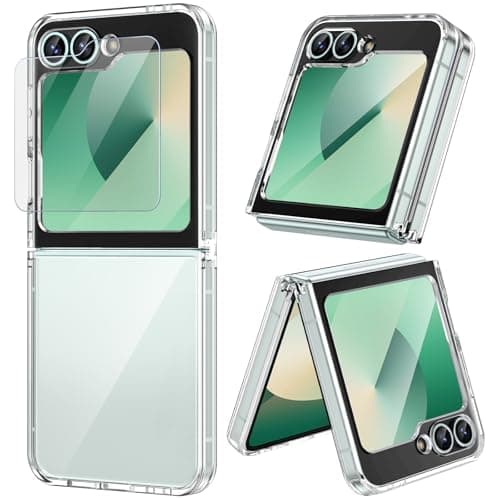 Image of Doeshine for Samsung Galaxy Z Flip 7 FE 2025/ Z Flip 6 2024 Case, Clear Case with Outer Screen Protector, Ultra-Thin Hard PC Back& Soft TPU Edges, Crystal Stylish Anti-Scratch Cover (Full Clear)