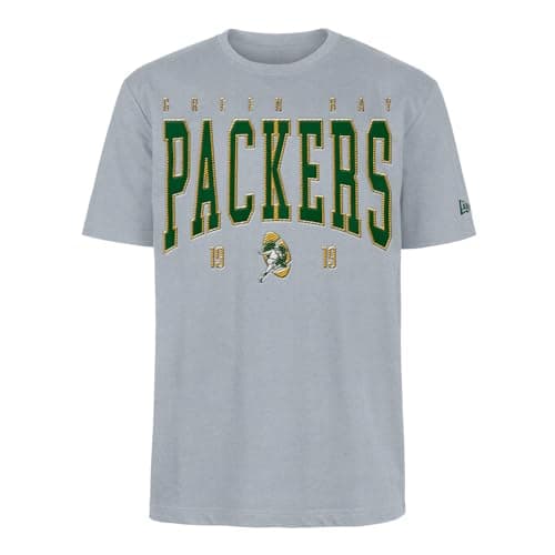 Image of GREEN BAY PACKERS New Era Cap NFL Oversized T-Shirt Satin Applique Patch Logo Heather Gray Unisex
