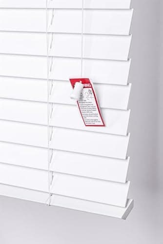 Image of Funky Gadgets Faux Wood Blinds Window Venetian Blinds with Strings and THE OTHER with TAPE Window Blinds Smooth 50mm Slats TRIMMABLE Easy Fit Home Office (White, 90cm width x 213cm drop)