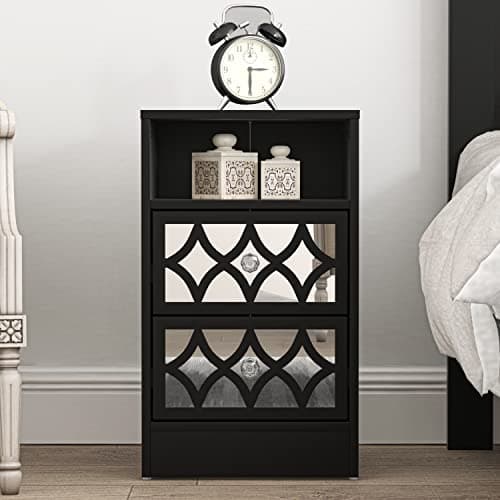 Image of Galano Bowen 2 Drawer Bedside Table - Stylish Side Table - Nightstands with 2 Drawers - Organizers and Storage Cabinet for Hallway, Entryway or Bedroom (Black)
