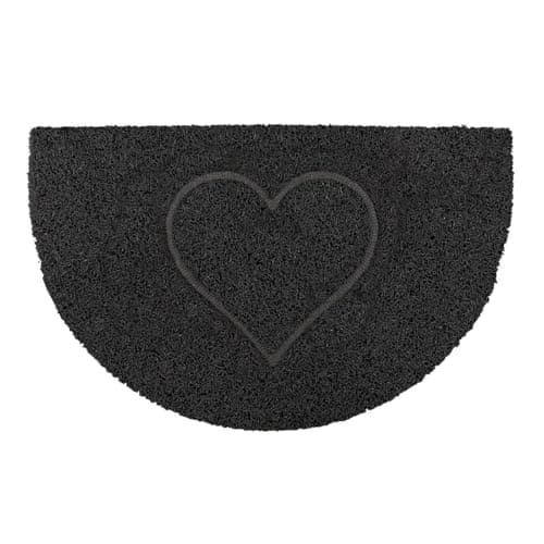Image of Oseasons Heart Half Moon Doormat in Black - Semi-Circle Half Round, Spaghetti Coil Vinyl with PVC Backing, Non-Slip Indoor or Sheltered-Outdoor Entrance Rug