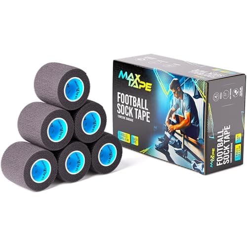 Image of Max Tape Cohesive Bandage Football Sock Tape, Shin Pad Tape 5cm x 4.5m Box of 6 (Black)