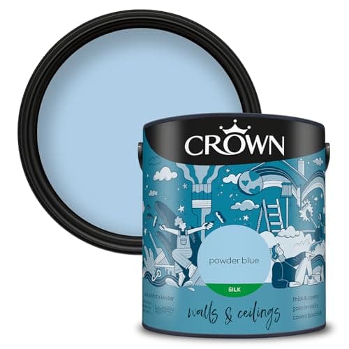 Image of Crown Powder Blue - Silk Emulsion Paint - Washable - Light Blue Paint for Walls & Ceilings - Kitchen & Bathroom Paint - 2.5L