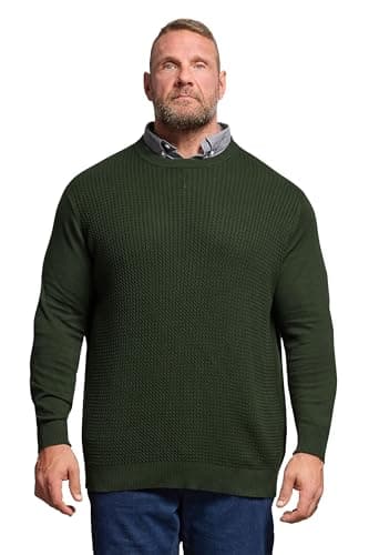 Image of BadRhino Big & Tall Cable Knit Mock Shirt Jumper - Men's - Plus Size Curve Dark Green