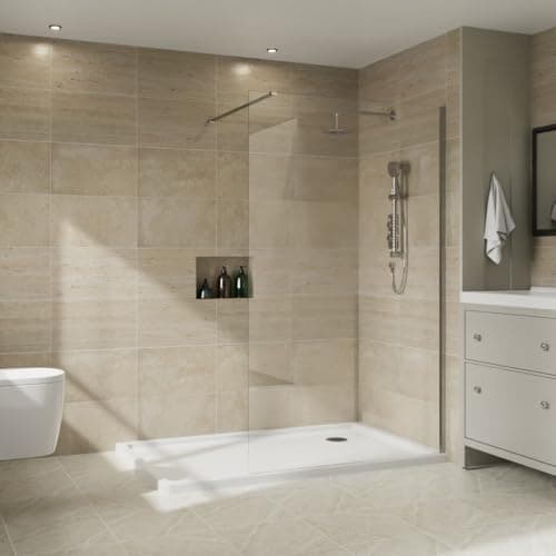 Image of NRG 1400 x 1950mm Bathroom Wet Room Screen Panel 8mm Easy Clean Glass Chrome Framed Walk in Shower Enclosure