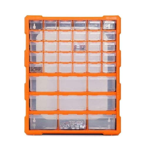Image of 39 Multi Drawers DIY Tool Bits Storage Organiser, Plastic Cabinet Box for Garage Workshop, Small Parts Hardware and Craft Cabinet Orange Wall Mount