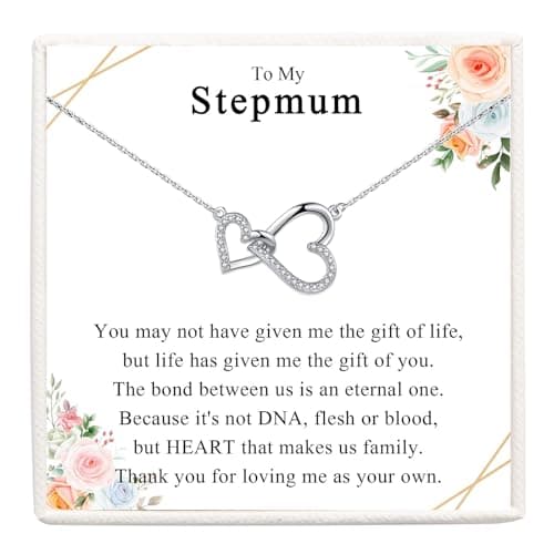 Image of VOSAP Step Mum Gifts: Two Interlocking Hearts Pendant Necklace for Mum for Mothers Day, Christmas, Birthday