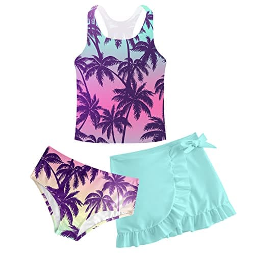 Image of ALISISTER Girls Bathing Suit 3 Piece Hawaii Bikini Set Beach Swimsuit with Cover Up Skirt Sport Swimwear 6-7 Years