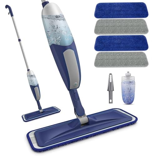 Image of Spray Mops for Cleaning Floors - BPAWA Microfibre Floor Mop with Sprayer Flat Wet Dry Dust Mop with 4 Washable Pads Reusable 550ML Bottle for Hard Wood Laminate Wooden Tile Vinyl Kitchen Bathroom