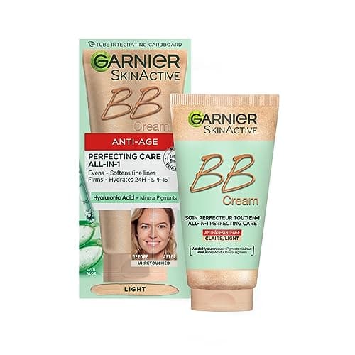 Image of Garnier SkinActive Anti-Age BB Cream, Shade Light, Tinted Moisturiser SPF 15, Softens Fine Lines & Firms Skin, With Hyaluronic Acid, Aloe & Mineral Pigments, 50 ml