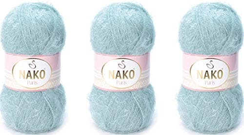 Image of NAKO Paris, Knitting Yarn, Crochet Yarn, Acrylic Shawl Winter Hat Scarf Yarn - 3 Skein(Ball) 40% Premium Acrylic - 60% Polyamide Each Skein/Ball 100 gr 268 yds (4229-Azure)