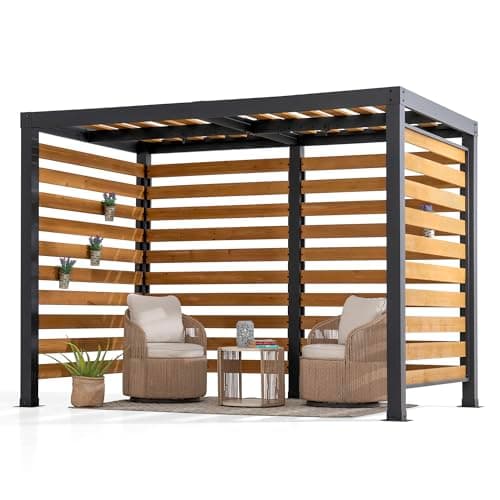 Image of SUNJOY Cedar Wood Pergola with Steel Frame, 191x313cm Garden Shelter, Wind & Weather-Resistant Outdoor Gazebo, Double Hooks for Hanging Egg Chairs & Swings