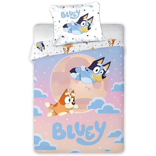 Image of BrandMac Bluey & Bingo Junior Bedlinen Set | Toddler Size Duvet Cover 100x135 cm with Pillowcase 40x60 cm | Official Bluey Bedding Set | Colourful Cartoon Design for Toddlers Cot Bed
