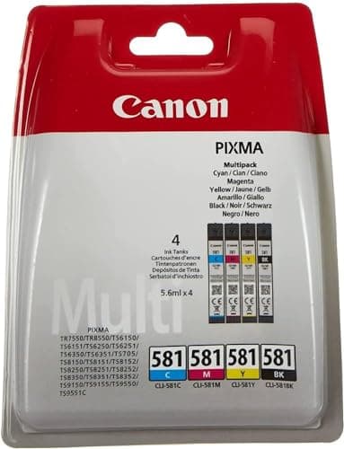 Image of Canon CLI-581 C M Y BK Pack of 4 cartridges (Black Cyan Magenta Yellow) Genuine (Plastic Pack)