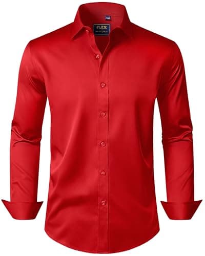 Image of J.VER Mens Shirts Dress Long Sleeve Non Iron Stretch Formal Business Casual Wedding Work Button Down Red Shirt for Men Fashion XL