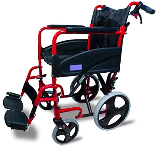 Image of Aidapt Folding Lightweight Attendant Propelled Aluminium Wheelchair With 18" Seat, Brakes, Lap Strap, Padded Upholstery, Removable Foot Rests and Side Panels for Privacy. Indoors and Outside