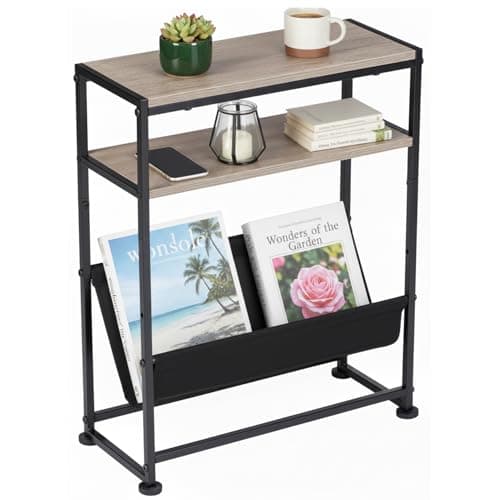 Image of ZEXVIDA Small End Table for Small Spaces - Slim Side Table with Magazine Holder,2 in 1 Design Narrow End Table Living Room,Skinny Bedroom Nightstand Thin Side Magazine Table (Oak)